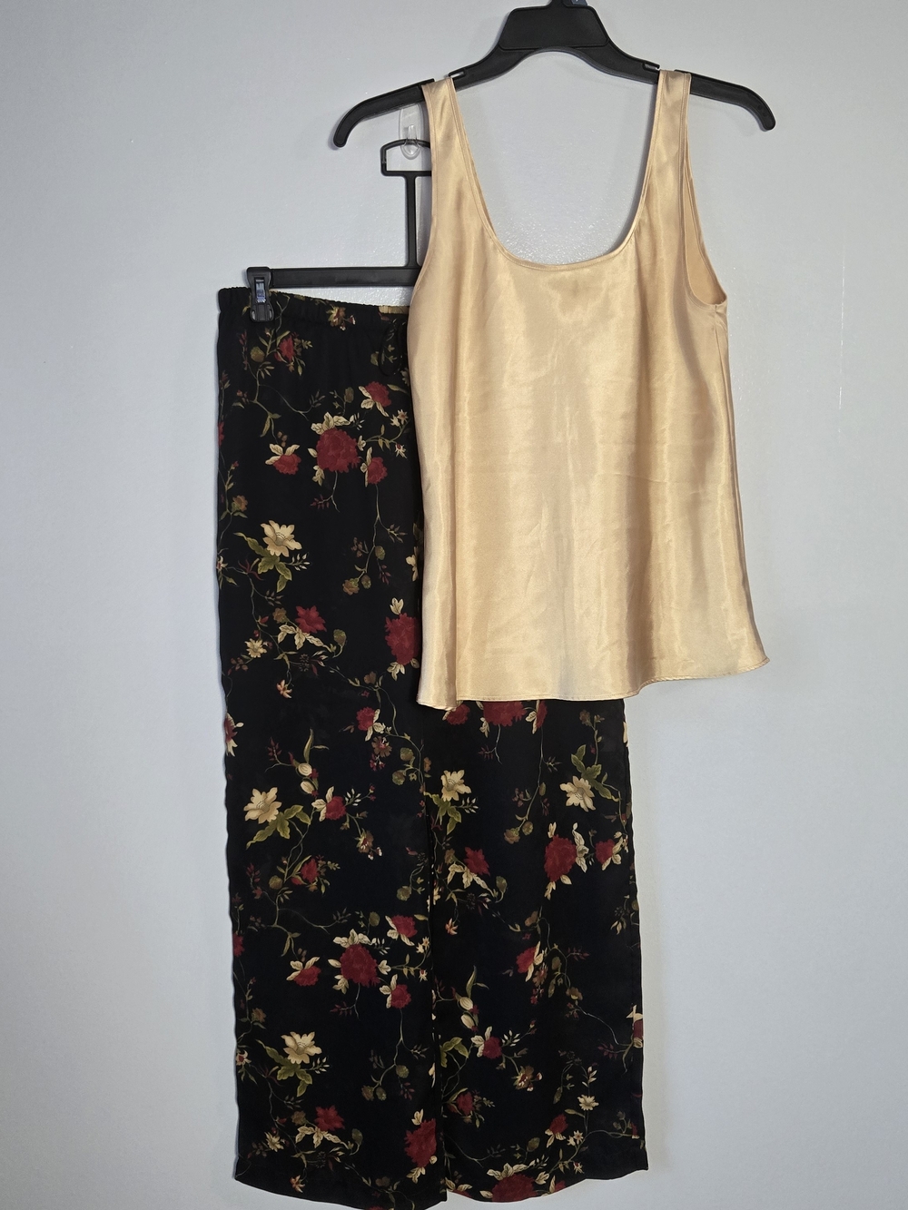 Secret Treasures Vintage Gold Tank Top Black Red Floral Wide Leg Pants Set L